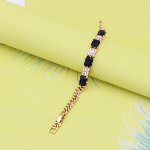 "Rose Gold Bracelet with Deep Blue and White Crystal Accents, XPBL0811 - Picture 6 of 12